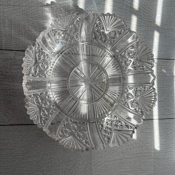 Shallow Cut Glass Serving Dish Scalloped Edges - Picture 1 of 7
